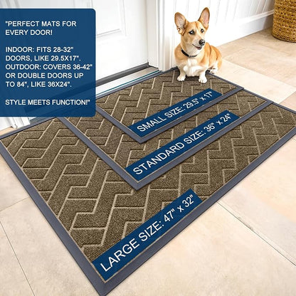 OLANLY Front Door Mat Outside 47x23, All-Season Absorbent Rubber Doormat | Brown - Image 2