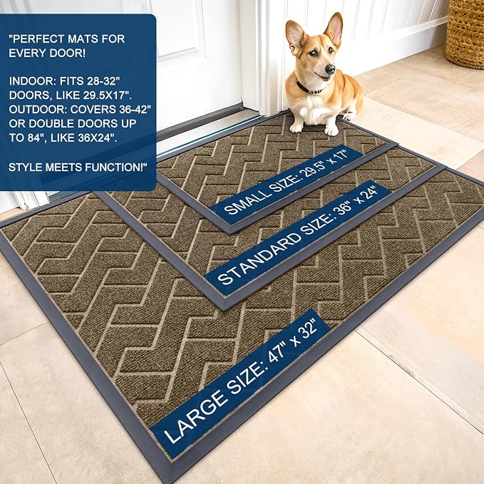OLANLY Front Door Mat Outside 59x34, All-Season Absorbent Rubber Doormat | Brown - Image 2