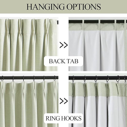 Vision Home Soft Green Pinch Pleated Full Blackout Curtains Linen Blended Room - Image 4