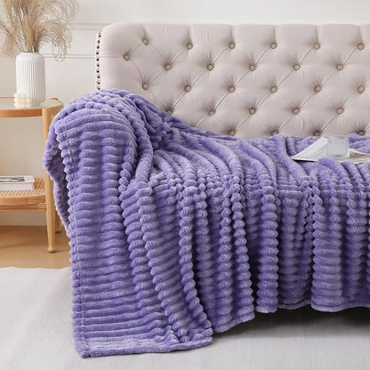 Lavender Throw Blanket for Couch Sofa 50x60 inches Striped Design | Fleece - Image 6