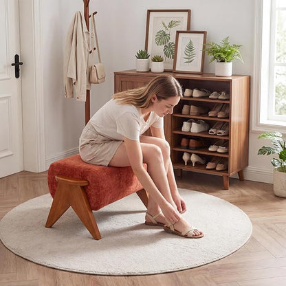 Linen Padded footstools Mid Century Modern Ottoman - Image 4