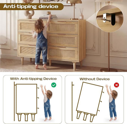 FUQARHY 6 Drawer Dresser Rattan Dresser Modern Chest - Image 8