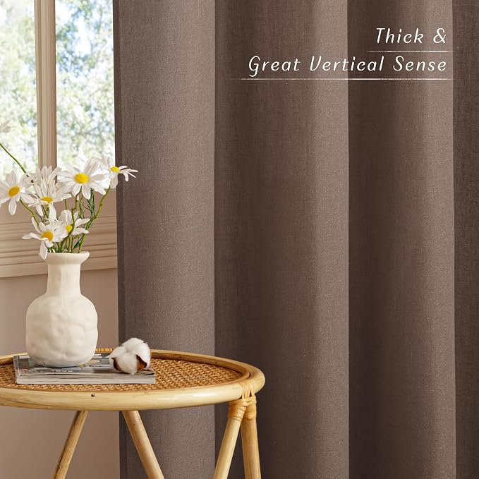 NICETOWN Linen Brown Curtains 84 inch Long, Grommet Privacy Added Thick Flax - Image 3