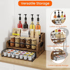 Homode Coffee Syrup Organizer Rack, 3-Tier 8 Bottles Syrup Stand with 35 K Cup Storage Drawer for Coffee Station Bar Accessories, Countertop Wood Liquor Bottle Holder for Wine, Rustic Brown