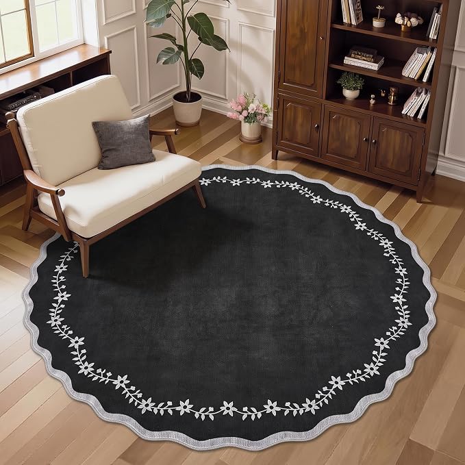 GarveeHome Round Area Rug 5ft Scalloped Washable Circle Rug - Image 2