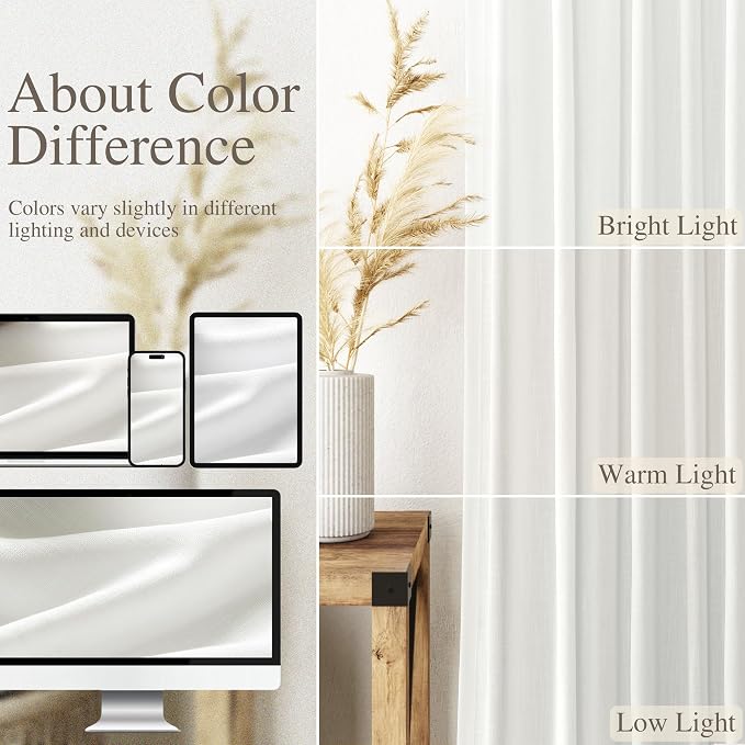 Off White Cafe Curtains 54 Inch Length Set 2 Panel Back Tab Pocket Semi Sheer - Image 4