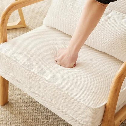 VINGLI Coarse Linen Beige Comfy Accent Chair, Mid Century Modern Lounge Armchair - Image 4