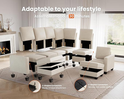 CHIC HOUSE Middle Module for Modular Couch, Corduroy Customizable Chaise - Image 4