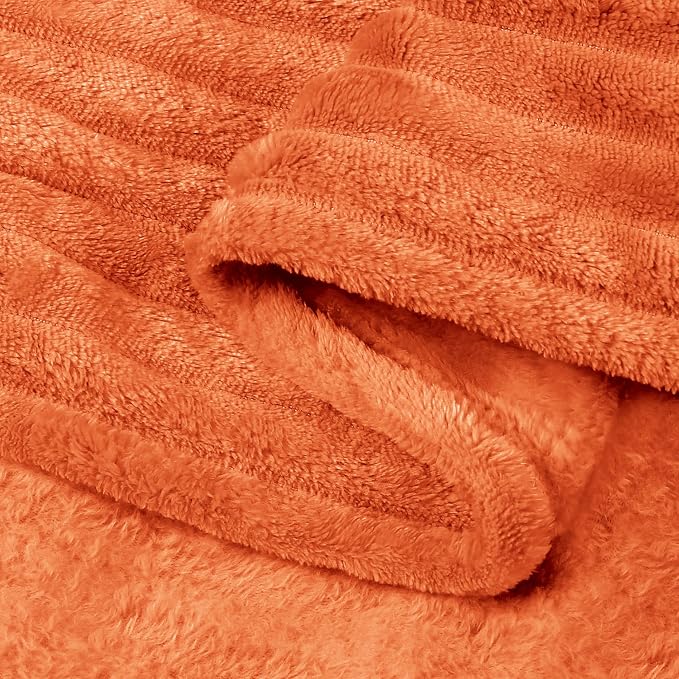 BEDELITE 3D Ribbed Burt Orange Fleece Twin Fall Blanket - Image 6