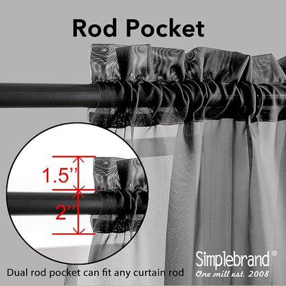 Simplebrand Black Sheer Curtains 84 Inches Long, Light Filtering Rod Pocket - Image 3