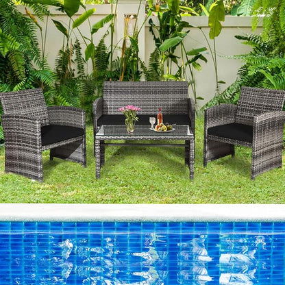 Tangkula 4 PCS Wicker Patio Conversation Set, Outdoor Rattan Sofas - Image 4