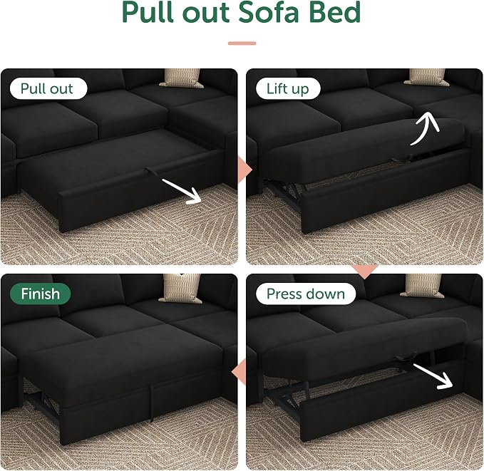 HONBAY Modular Sectional Sleeper Sofa Bed, Velvet Sectional Couch - Image 6
