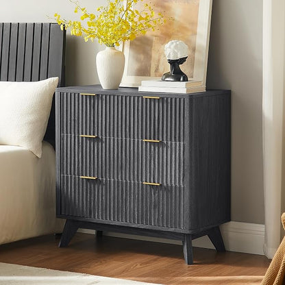 T4TREAM Fluted 3 Drawers Nightstand, Oversized Extra Large Modern Side Table by T4TREAMFurniture