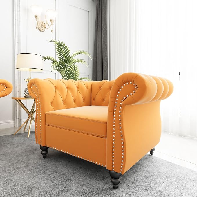 ORRD 2 Piece Living Room Set, Velvet Chesterfield Sofa Couch Chair - Image 6