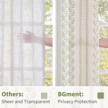 BGment Sage Green Floral Curtains 84 Inch Long, Light Filtering Linen Curtains - Image 6