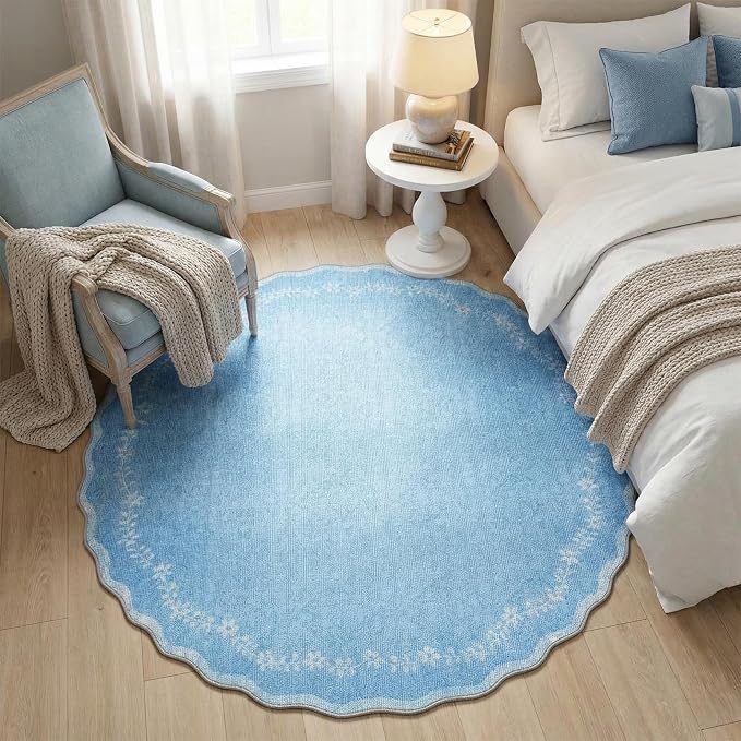 GarveeHome Large Round Rug 8ft Scalloped Washable Circle Living Room Rug | Soft - Image 4