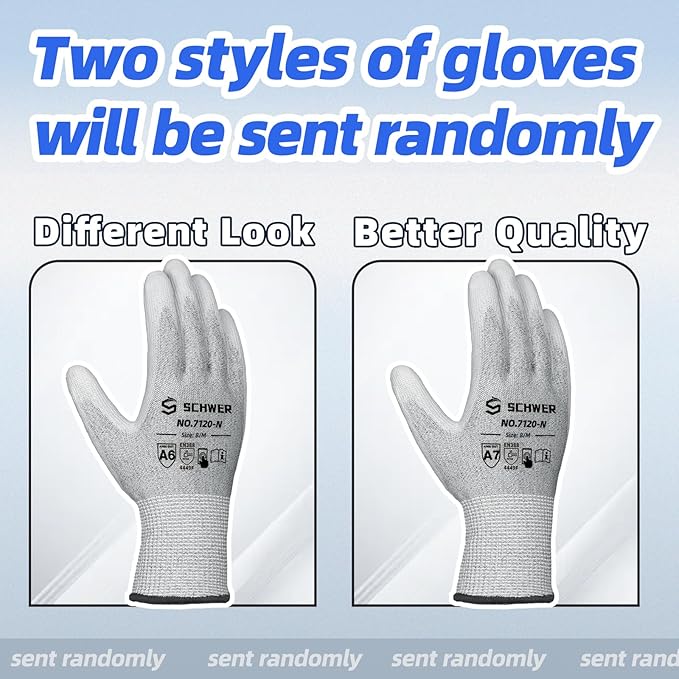 Schwer 6 Pairs ANSI A6 Cut Resistant Gloves CR7120 Cut Proof Work Gloves, Touchscreen, for Men and Women Used for Woodworking, Glass Cutting, Construction, Cargo Handling, Car Repair, S