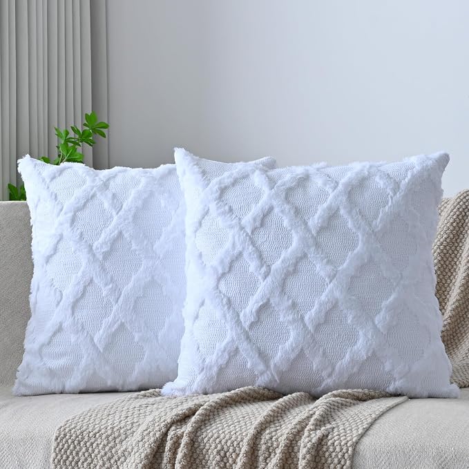 Set of 2 Soft Moroccan Throw Pillow Covers 18x18 Inch Plush Boho Decorative by Cozoomy