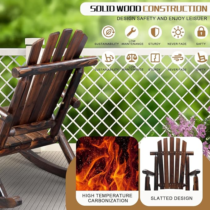 Outvita Wooden Rocking Chair, Fir Log Adirondack Rocker, Outdoor Wood Accent - Image 6