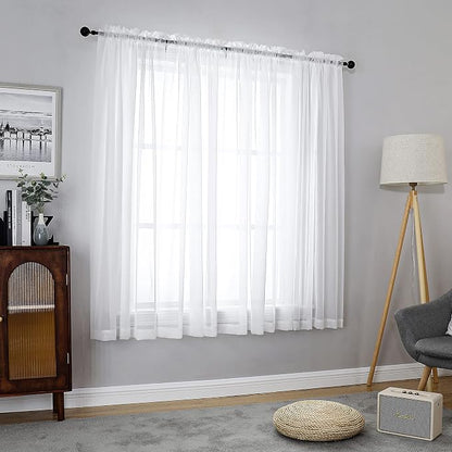 Chyhomenyc White Sheer Curtains 54 Inch Long 2 Panels Set, Short Voile Rod by Chyhomenyc