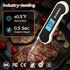 0.5 Sec Instant Read Meat Thermometer Digital with ±0.5℉ Precision, 100% Waterproof Auto Flip Bright LCD Screen, Motion Sensing Food Thermometer for Cooking Kitchen Oven Grill Candy BBQ, White