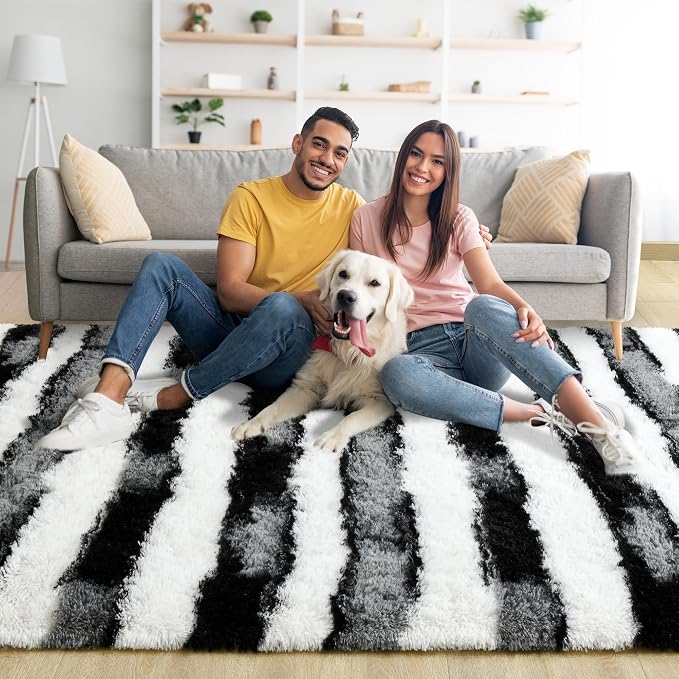 5x7 Black and White Fluffy Soft Area Rug Non-Slip - Image 4