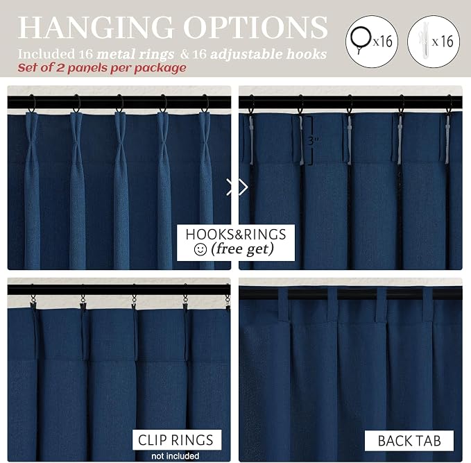 PleatedDrapes Denim Blue Semi Sheer Curtains 90 Inches Long - Image 4