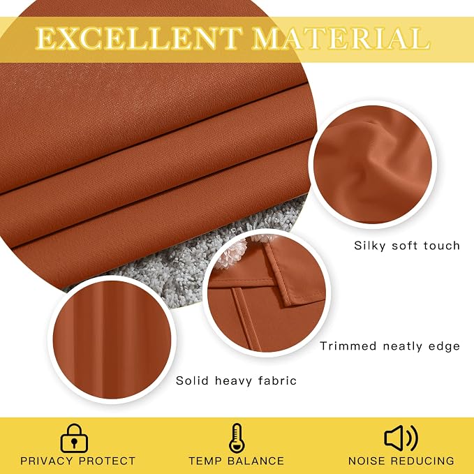 NICETOWN Blackout Burnt Orange Curtain 54 inches Long - Image 4