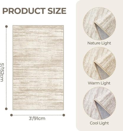 3x5 Rug for Entryway, Washable Area Rug, Living Room, Dining Room, Neutral Rug - Image 2
