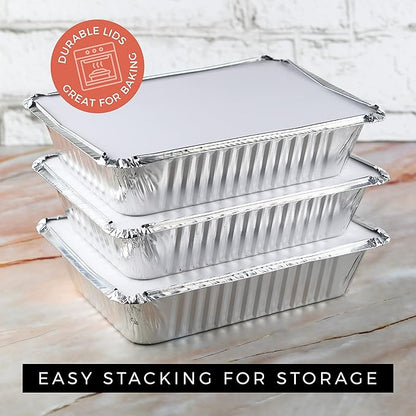 NYHI 8.4" x 5.9" Disposable Aluminum Pans with Lids Foil Containers for Cooking Baking Meal Prep Takeout Heavy Duty Food Storage Pan Trays Freezer Container with Lid
