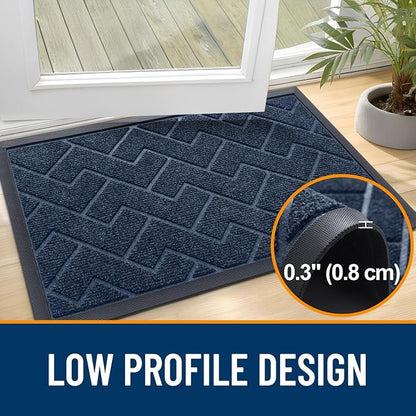 OLANLY Front Door Mat Outside 35x23, All-Season Absorbent Rubber Doormat | Blue - Image 4