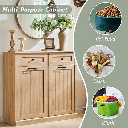 IFGET Double Tilt Out Trash Cabinet, 20 Gallon Farmhouse Laundry Hamper Cabinet - Image 4