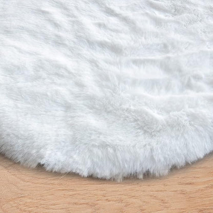 ORINOVA White Faux Fur Round Rug 4ft Fluffy Rabbit Fur Rug Machine Washable - Image 8