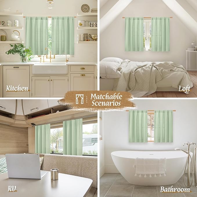 Light Green 48 Inch Length Linen Curtains - Image 6