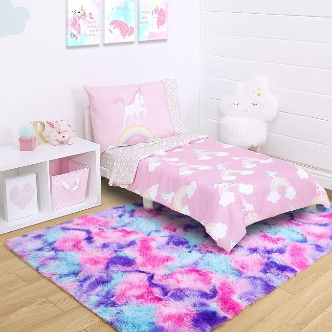5x7 Tie-Dyed Pink Purple Blue Fluffy Area Rug Non-Slip - Image 8