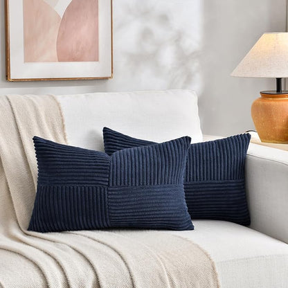 Fancy Homi 2 Packs Navy Blue Lumbar Decorative Throw Pillow Covers 16x26 Inch - Image 5