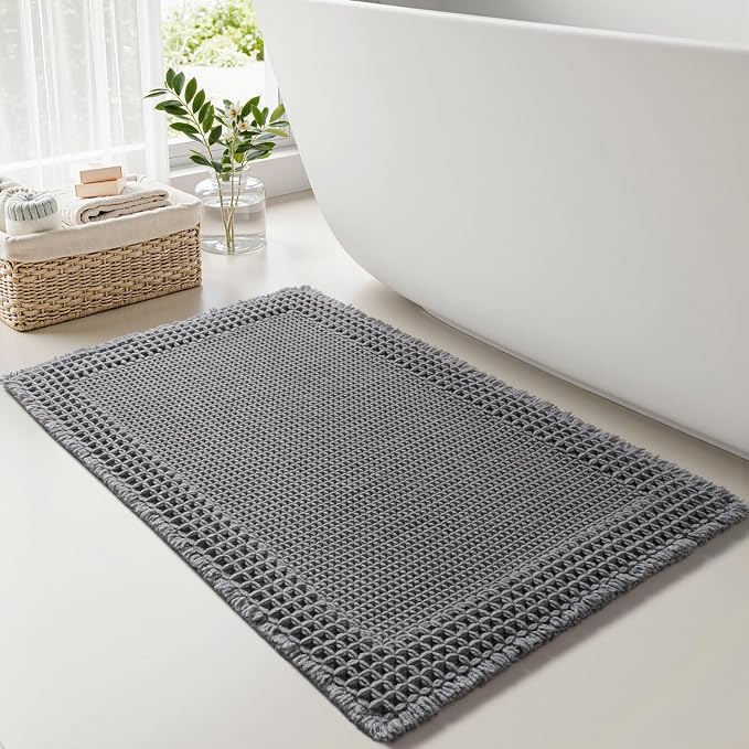RESARE Waffle Bath Mat for Bathroom, Non Slip Bathroom Rugs 18x30 Dark Grey | by Resare