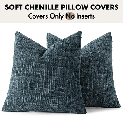 MIULEE Chenille Textured Throw Pillow Covers Blue 20x20 Set of 2 | Slubby - Image 7