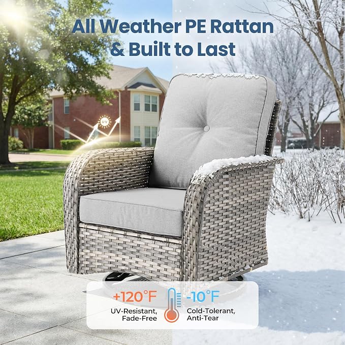 Weaxty Outdoor Swivel Rocker Patio Chairs, 3 Pieces Patio Furniture Set - Image 7
