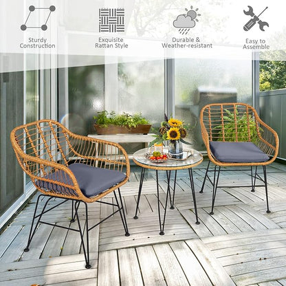 Tangkula 3 Pieces Patio Bistro Set, Rattan Conversation Set - Image 8