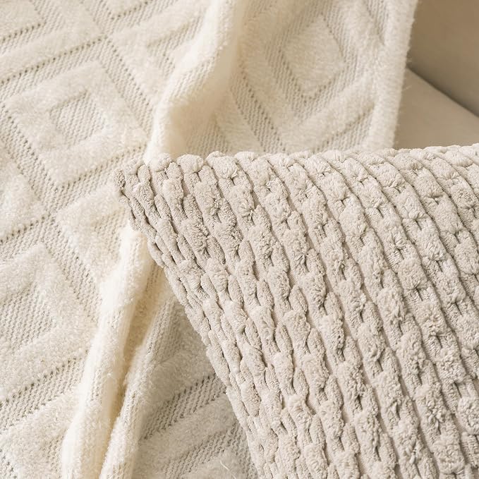 Set of 4 Navy White Taupe Decorative Throw Pillow Covers 18x18 Inch Corduroy - Image 6