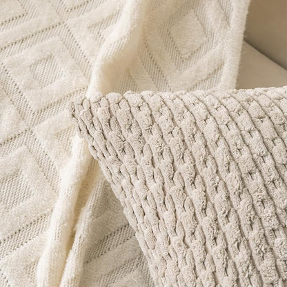 Set of 4 Navy White Taupe Decorative Throw Pillow Covers 18x18 Inch Corduroy - Image 6