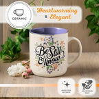 Christian Art Gifts Purple Ceramic Coffee Mug with Silver Rim – 14 oz. Lead & Cadmium-free Non-toxic Inspirational Scripture Coffee and Tea Mug for Women with Bible Verse: Be Still & Know –Psalm 46:10