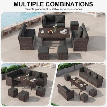 LOUVIXA 7 Pieces Patio Furniture Set, Outdoor Patio Furniture, Wicker - Image 3