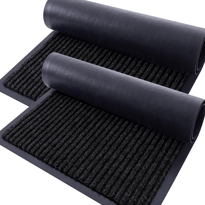 OLANLY 2-Pack Front Door Mats 35x23, Waterproof Heavy-Duty Doormats | Black by OLANLY