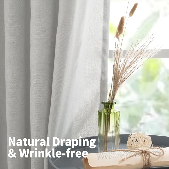 YoungsTex Grey Linen Semi Sheer Curtains 63 Inches Length - Image 6