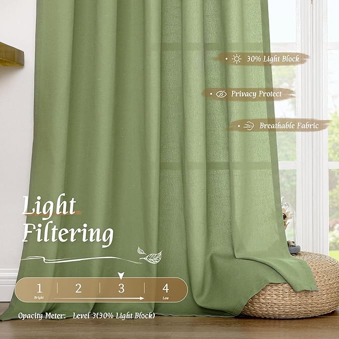 Sage Green Linen Curtains 72 inches Long - Image 4