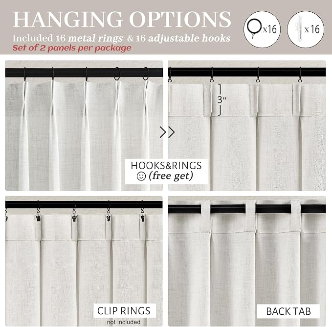 Unique Beige White 86 Inch Bedroom Curtains 2 Panel Sets, Modern Pinch Pleat - Image 4
