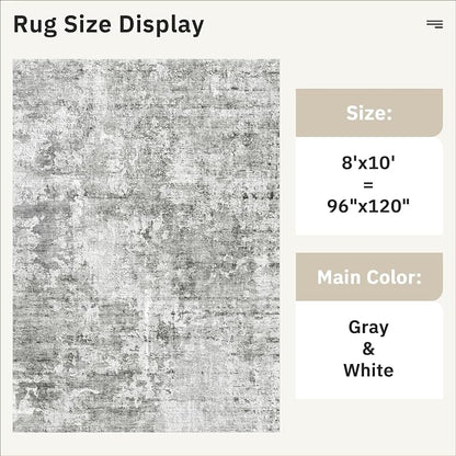 Soalmost Abstract Rug 8x10 Large Living Room Area Rugs Washable Gray/White | - Image 5
