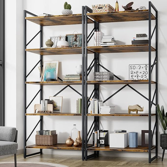 Shintenchi 2 Pieces 5 Tiers Bookshelf, Classically Tall Bookcase Shelf by Shintenchi%7CFurnitureMadeforRealLife